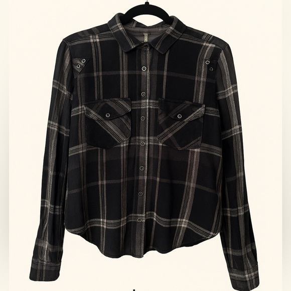 Free People Black and Gray Plaid Shirt - Picture 1 of 3